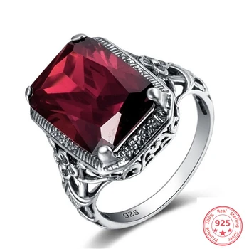 925 Srebro Rdeče Barve Diamant, Rubin Obroč za Ženske Bizuteria Topaz Gemstone Retro Ruby Posla Simulirani 925 Nakit Prstan