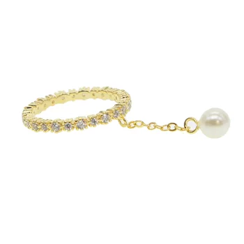 2019 EDINSTVEN design zlato, ki je napolnjena cz večnost band hruška noge čar tassel verige pearl noge elegantne ženske klasičnih obroč