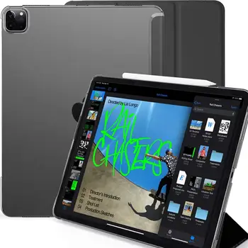 KHOMO iPad Pro za 12,9 (2020) 4ta generacije Smart Cover, znak nazaj, Pol prosojne Ultra tanek črn