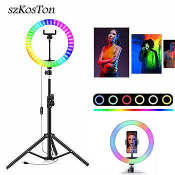 RGB Barvna LED Obroč Svetlobe S 160 cm Stojalo Stojalo Za Youtube Video v Živo Fotografija Razsvetljavo Foto Studio Selfie Ringlight