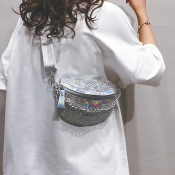 Diamond Verige Tote vrečko 2020 Poletje Novih kakovostnih PU Usnja Ženske Oblikovalec Torbici Majhne Rami Messenger Bag Prsih vrečko