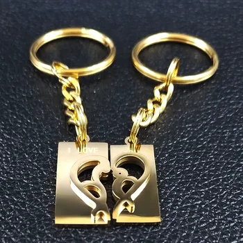 2 KOS Geometrijske Ljubezen Ključ iz Nerjavečega Jekla Ključ Obesek Moških Zlato Barvo Nekaj Keychains Nakit cadeau maitresse K77639B