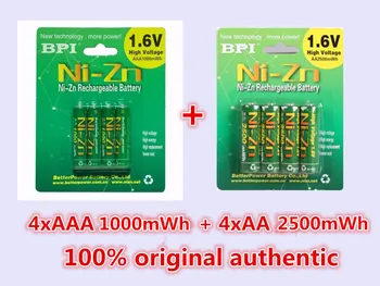 BPI 4Pc/1card 1,6 V 2500mWh AA+4Pcs/1card 1000mWh Baterije AAA NI-Zn AA/AAA Polnilne Baterije