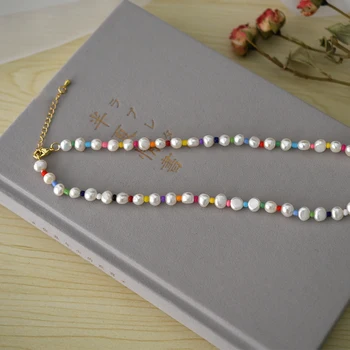 ASHIQI 7-8 mm naravnih sladkovodnih biser baroka biserna ogrlica, moda pisane kroglice dekle darilo
