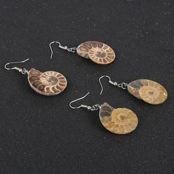 Ženske Naravnega Kamna Ammonite Fosili Ocean Reliquiae Dengled Uhani Seashell Conch Polž Živali, Viseče Uhane Nakit Darila
