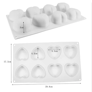 8 Lukenj Srce Oblike Silikona Torto Plesni 3D DIY Sladica Čokoladni Mousse Jelly Molud Fondat Maker Peko Okrasitev Orodja
