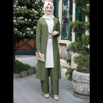 Muslimanske Ženske Dolgo Vrhovi Islamske Določa Muslimanskih Žensk Hlače Abaya Dubaj 2020 Ramadana Molitev Oblačila Sklop 3 Kos
