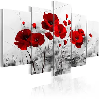 5 Kosov Temno Rdeča Modra Cvetlični Platno Slikarstvo Vijolični Cvetovi Maka Plakat Sodobne Wall Art Slik, Spalnica Doma Dekor