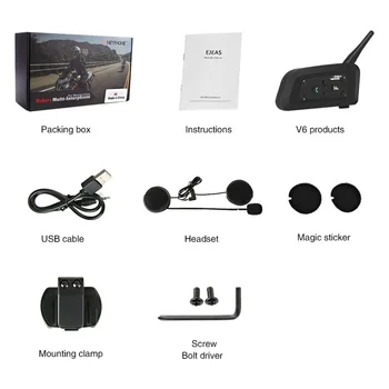 VNETPHONE 1200M 1Pcs Brezžična tehnologija Bluetooth Motoristična Čelada Interkom 6 Kolesarji Interfonski Slušalke Podpirajo Mp3 Intercomunicador Moto
