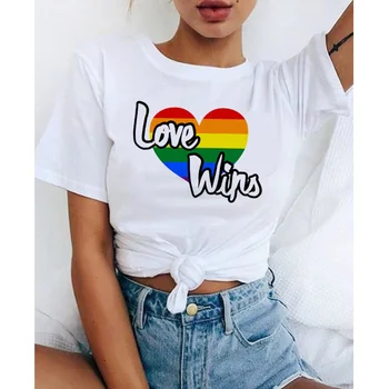 Lgbt t shirt Ljubezen Zmaga ljubezen je ljubezen, lezbijke, biseksualci in lezbijke, geji, ženske mavrica ženski top majica s kratkimi rokavi tshirt tee srajce kawaii