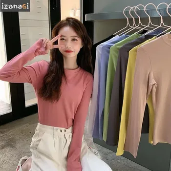 Novi korejski Jeseni, Pozimi Slim Turtleneck T-majice Casual Sexy Tshirts Dolg Rokav dno T Shirt Vrhovi Tee Shirt Femme