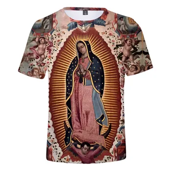 Marije Device Guadalupe Tshirt Marija Katoliške Mehika Vrhovi Moške, visoke kakovosti Poletje Kratek rokav T-shirt 3D Print Tee Harajuku