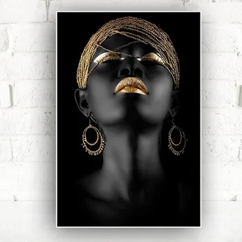 Povzetek Zlata, Črna Ženska Plakatov in Fotografij Portret Oljna slika na Platnu Stenskih slikah, za dnevno Sobo Skandinavskih Dekor