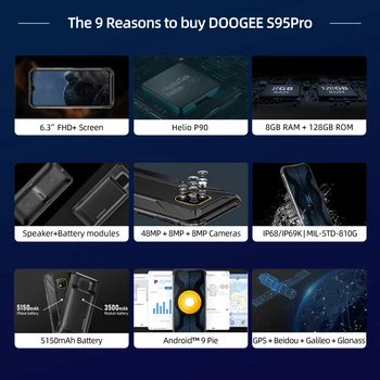 DOOGEE S95 Pro IP68 Helio P90 Okta Core, 8GB 128GB Android 9.0 Mobilnih Telefonov Modularni Krepak Telefon za 6,3 palčni FHD Zaslon 5150mAh