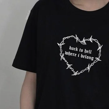 Nazaj V Pekel, Kjer sem Spadajo Majica s kratkimi rokavi Ženske Tumblr Moda 90. letih Cyber Gothic Tee Priložnostne Kratkimi Rokavi Grunge Oblačila tees
