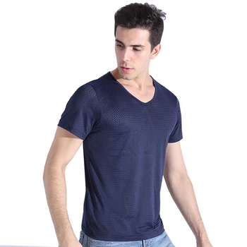 Dihanje očesa kratek sleeved majica s kratkimi rokavi moški ledu svile votlih očesa hitro sušenje uresničevanje kul moških pol-sleeved tanke oddelek