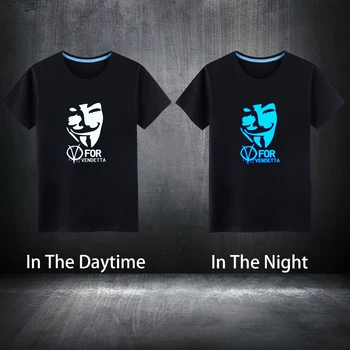 Bombaž Chilrens/Moške SummerV za Vendetta Kratek T-Shirt Modra Fluorescentna Temno Svetlobna Tshirts Moški Ulične Tops S-5XL