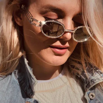 Trendy Diamond Okrogla Sončna Očala Ženske Luksuzne Blagovne Znamke Oblikovalec Kristalno Sončna Očala Kovinski Dragulj Okvir Nosorogovo Očala Oculos Nova