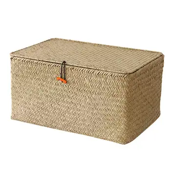 Ročno Tkane Košaro za Shranjevanje s Pokrovom Rattan manjše izdelke Škatla za Shranjevanje Pletene Košare Sortiranje Polj Slamnat Nakit Organizator