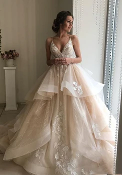 LORIE Črto Poročno Obleko 2019 Špagete Trakovi Vestidos de novia Čipke Appliques Poročne Obleke Elegantno Backless Poročnih Oblek
