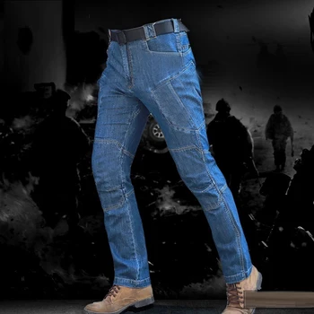 2018 Nove, ki Prihajajo Moški Taktično Traper Hlače Stretchy Jeans Hlače Udobno celotno dolžino multi žepi dnevnih migrantov, moških, dokolenke