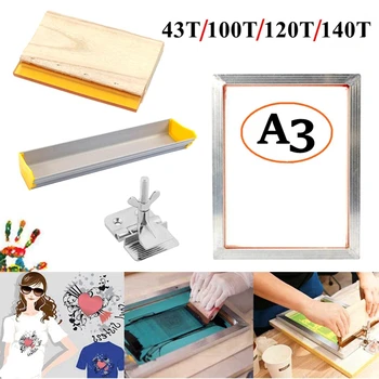 4Pcs/Set A3 Screen Printing Kit aluminijast Okvir+Spona Spona+Emulzija plasti za popolno prekrivnost+Squeegee Silk sitotisk Nastavite Orodje, Deli