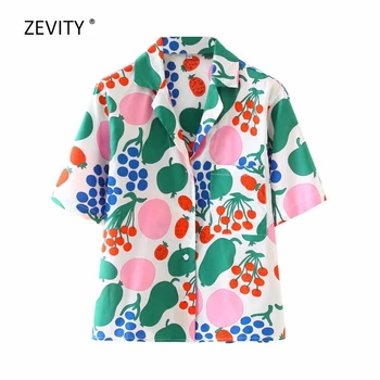2020 ženske tropskega sadja tiskanja priložnostne svoboden delavska bluzo ženski beach slog kratek rokav srajce elegantna žep blusas vrhovi LS6750