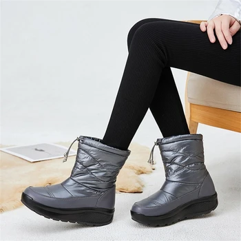 JIANBUDAN Nepremočljiv sneg škornji Ženske klin priložnostne plišastih Dež čevlji Pozimi toplo ženske čevlje Velikih velikosti 35-42 gleženj škornji