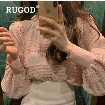 RUGOD novi korejski sladko krat rokavi ženske modni O vratu luč rokav šifon bluzo lady seksi, elegantna pregleden poletje vrhovi