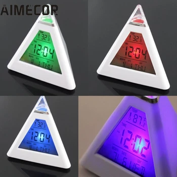 Moja Hiša je Nova Moda Piramida Temperatura 7 Barv LED Spremenite Osvetlitev ozadja LED Budilka jun 17