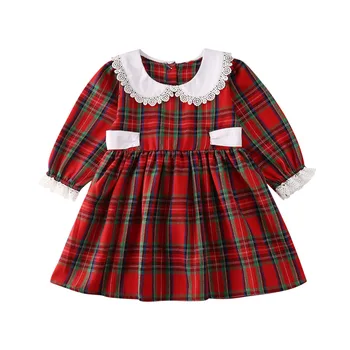 Xmas obleko 2019 Ujemanje Otroci Baby Dekle Velika/mala Sestra dolgimi rokavi rdeče Kariran Ruffle obleko Božič Santa Stranka oblačila