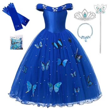 Modra Dekleta Obleko Pepelka Princesa Obleko Pravljice Pepelka Cosplay Kostum Modro Žogo Obleke Otroci Stranka Rojstni Dan Oblačila