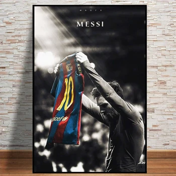 Slavni Nogometni Star Plakat Lionel Messi Klasične nogometaš Platno Stenskih slikah, Črn in Bel Slikarstvo za Dom Dekor