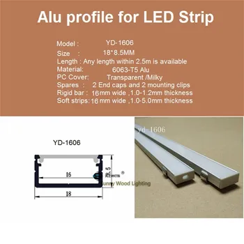 5-30pcs/veliko 1meter aluminijast profil za 5050 dvakrat zapored led trakovi iz aluminija, ki je osnova za led bar svetloba, 16 mm pcb s priborom