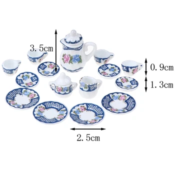15PCS 1:12 Miniaturni 15pcs Porcelana Tea Cup Nastavite Chintz Cvet Namizna Kuhinja Lutke