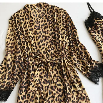 Leopard Pižamo za Ženske Čipke Seksi Perilo Modni Svile Pajama Določa Ženske 2020 Poletje Pijama Mujer Pyjama v Prsih Pad