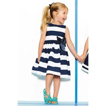 2016 Baby Girl Oblačenja Modro In Belo Črtasto Cvet Dekleta Princesa Obleke Za Otroke, Oblačila Dekliške Obleke Kostumi