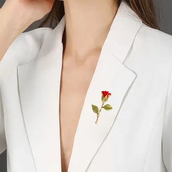 Visoka kakovost, čudovite rdeče rose cvet broška letnik emajl ženska stranka poročno obleko pribor broške darilo