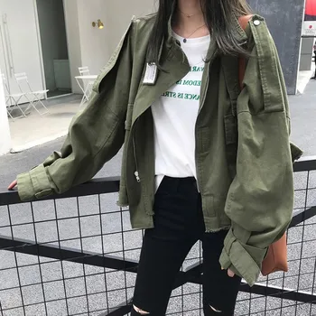 Street Fashion Vojske Zelena Jakna Ženske 2020 Jeseni Vrhnja Oblačila Z Dolgimi Rokavi Priložnostne Vrhovi Safari Jakno Ženski Oversize Svoboden Coats