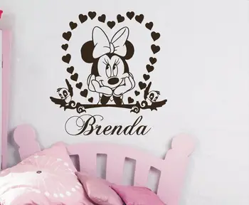 Disney Lep Minnie Mouse Ljubezen Srca po Meri Ime Stenske Nalepke, Otroci, Dekleta Soba Vrtec Spalnica dodatki za Dom Dekoracija