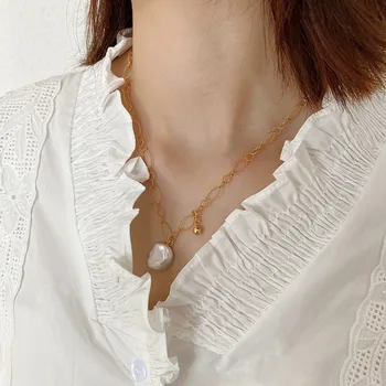Korejska različica 925 sterling srebro Baročno Biserna Ogrlica za Ženske preprosto nišo online slaven twist ročno izdelana ogrlica 18k zlato