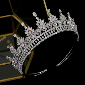 ASNORA Nov high-end cirkonij Tiaras krono kristalno nevesta nevesta poročni dodatki za lase glavo, poročni dodatki