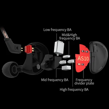 2017 KZ AS10 5BA Uravnotežen Armature Voznika HIFI Bass sistem Stereo Slušalke V Uho Monitor Šport Ušesnih Čepkov Slušalke za KZ ZST