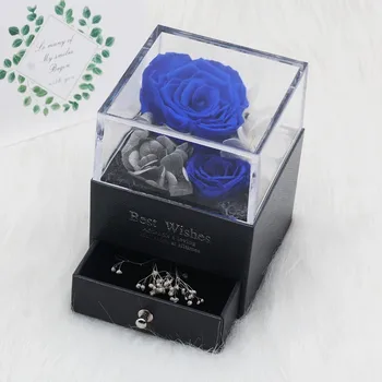 Rojstni Dan Darila, Valentinovo Darilo Za Ženske Rose Nakit Škatle Za Poročni Poročiti Posušen Cvet Pravi Cvetje Večno Vrtnice V Polje