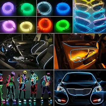 Haoyuehao 3M Prilagodljiv EL Neon Glow Notranje luči Vrv Trak S Fin Za Avto Dekoracija dodatna Oprema Z 12V Pogon