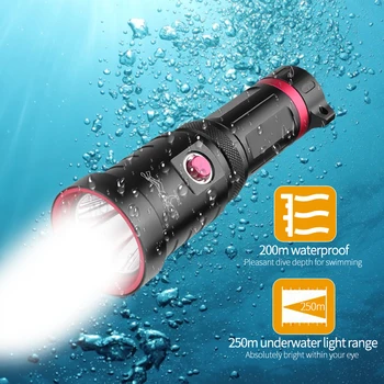 XHP70.2 Strokovni IPX8 Nepremočljiva Potapljaška Svetilka 200 M pod vodo Močan Baklo Potop Lučka Luč Uporabo 26650/18650 baterije