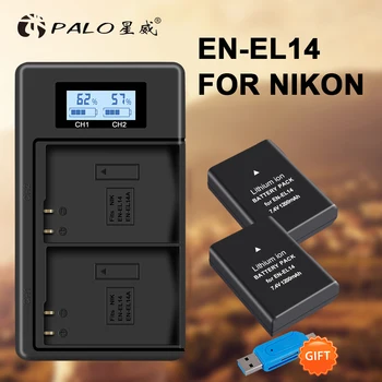 2PCS SL-EL14A EN-EL14 ENEL14 baterijo fotoaparata+LCD USB Dvojni Polnilec za Nikon D3100 D3200 D3300 D3400 D3500 D5600 D5100 D5200 P7000