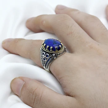 Novi najbolje prodajani 925 sterling srebrni prstan turški nakit lapis lazuli obroč moški prstan fine nakit
