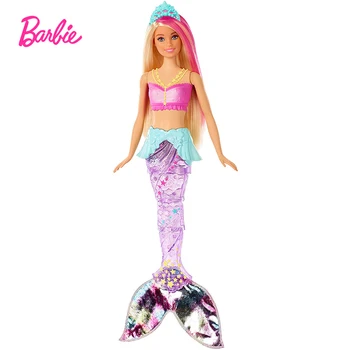 Barbie Dreamtopia Iskrico morska deklica Lutka z Roza-Streaked Blond Lasje Podvodne Luči Kaže Otroke, Darilo za Rojstni dan GFL82