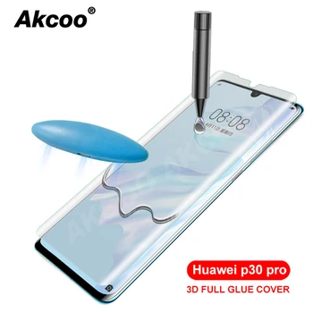 Akcoo P30 Pro Kaljeno Steklo UV polno lepilo za Huawei P30 Pro screen protector P30 lite 10D UV Stekla film z Oleophobic Premaz